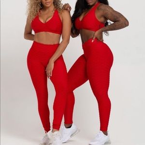 Red textured workout set
